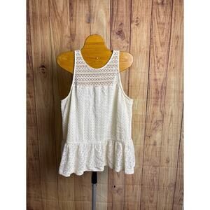 LOFT Lace Sleeveless Babydoll Blouse Lined Cream Color Women's Size M